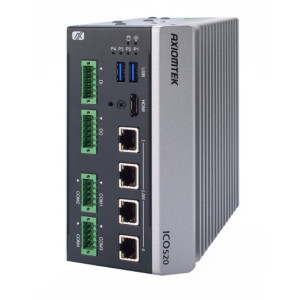 Axiomtek ICO520 DIN-rail Fanless Embedded System, Intel Core i7/i5/i3/Celeron, 4 LAN, HDMI, Isolated COM and DIO